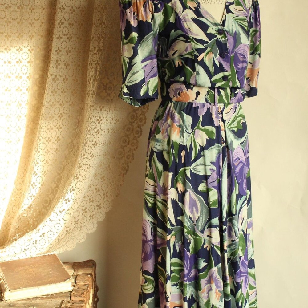 Vintage 1980's Dress with Pockets and Belt, Ed Michaels by Melanie Drucher - Picture 8 of 15